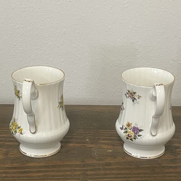 Royal Windsor Bone China Mugs Yellow Mimosa & Purple Floral Gold Rim England 2 - Picture 4 of 10